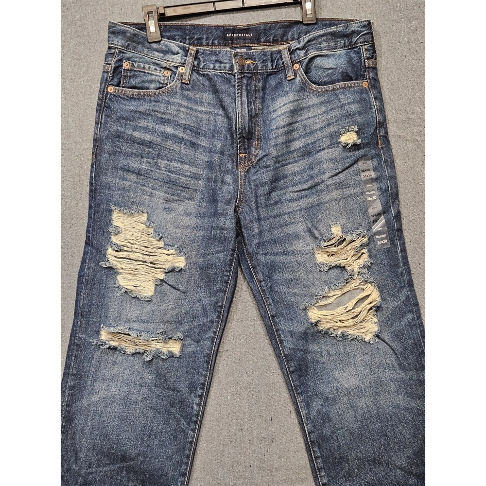 Aeropostale Jeans Mens 36x30 Relaxed Fit Distressed Denim Ripped Non Stretch